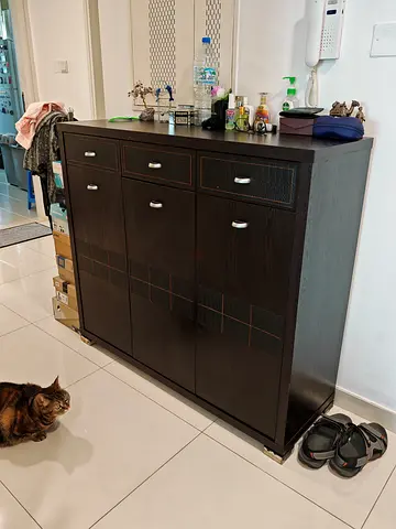 Dark Wood Shoe Cabinet - 3 Doors, 3 Drawers
