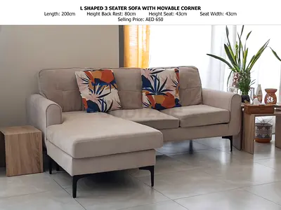 L SHAPED 3 SESTER SOFA WITH MOVABLE CORNER