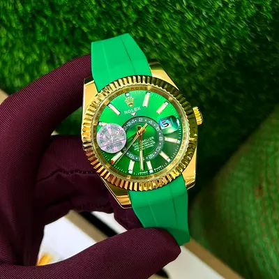 Rolex-style Green Dial Gold Case Watch with Green Rubber Strap