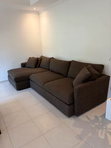 Crate and Barrel lounge deep sofa with chaise - color truffle