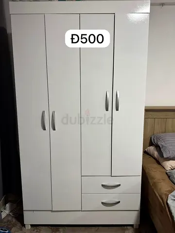 White 4-Door Wardrobe with 2 Drawers - Good Condition
