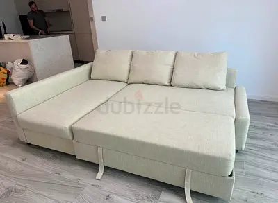 Light Beige 3-Seater Sofa Bed with Chaise - Good Condition