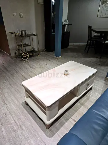 White Marble-Top Coffee Table with Storage - Good Condition