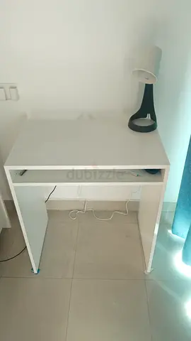 Compact white study desk with single drawer along with chair — excellent condition