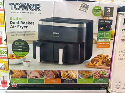 Tower 8L Dual Basket Air Fryer (Tower) - 2 x 4L, Black