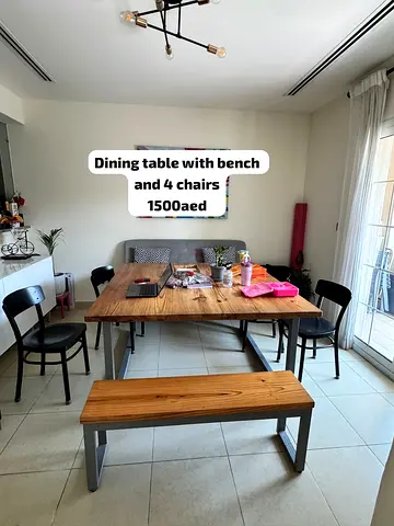 Wooden Dining Table with Bench and 4 Chairs - Good Condition. ONLY CASH!!!