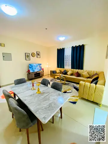 Luxury one-bedroom apartment with a balcony and open views. Ajman, Al Rawda. Fully furnished, available for monthly rent.