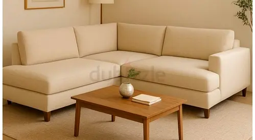 Beige L-shaped Fabric Corner Sofa — Comfortable 4 seater Sectional