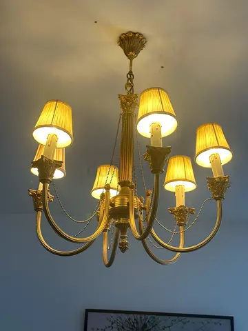 Brass 6-Arm Classic Chandelier with Fabric Shades2 pcs