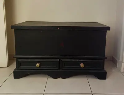 Wooden Storage Chest with Two Drawers - Black