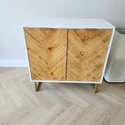 White and Wood Small Cabinet / Nightstand with Shelves