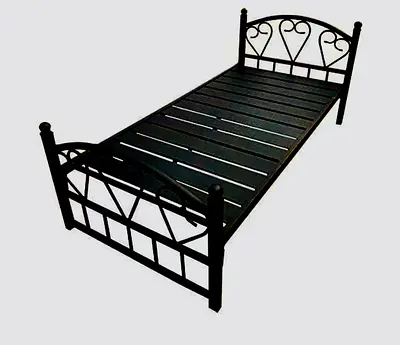Single Metal Bed Frame with Slatted Base - Black