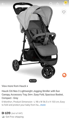 Hauck Citi Neo 3 Lightweight Stroller - Grey, Easy Fold, Spacious Basket with FREE diaper bag.