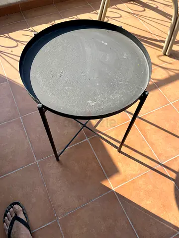 Small round metal side table with removable tray top