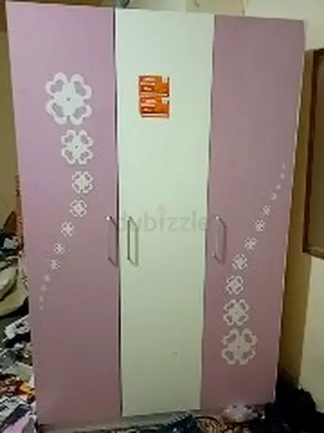 Used 3-Door Wardrobe / Armoire in Pink  White