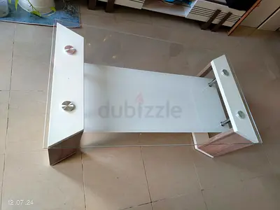Ikea White rectangular glass coffee table with wooden legs - good condition