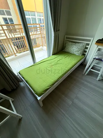 White single bed frame with mattress — good condition