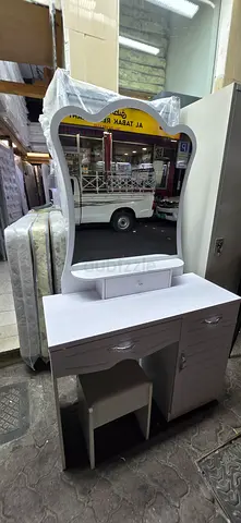 Dressing Table with Mirror and Stool - Grey Finish, Good Condition
