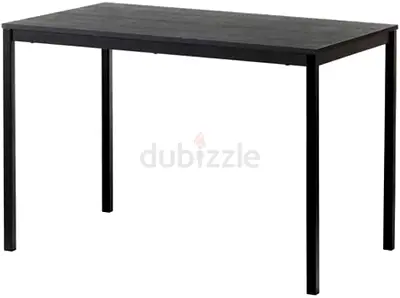 Simple Black Dining/Study Table - 4 Seater, Metal Legs (Ikea Tarendo)