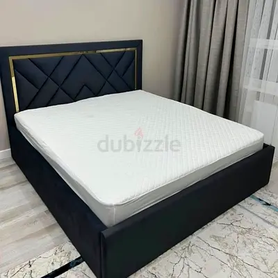 Queen Bed Frame with Headboard and Mattress - Dark Upholstered