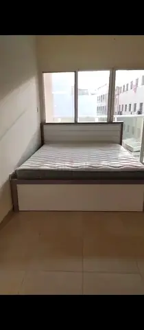 Double Bed Frame with Mattress — White  Grey, Good Condition