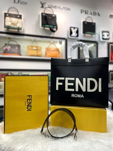 Fendi Roma Black Sunshine Shopper Tote Bag (Authentic/New)