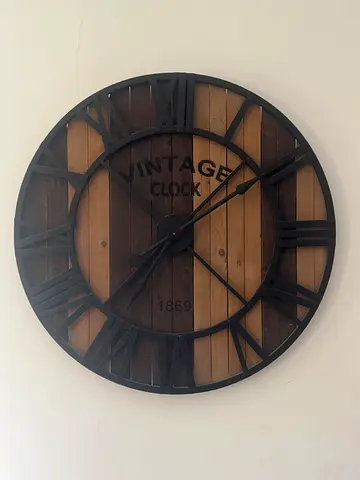Large Vintage Wooden Wall Clock - Rustic Roman Numerals