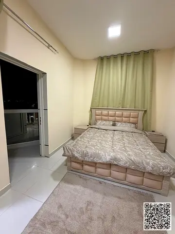 Two-bedroom furnished apartment with a living room for rent in Ajman. Clean and tidy furnishings included. Water and all utilities bills and internet