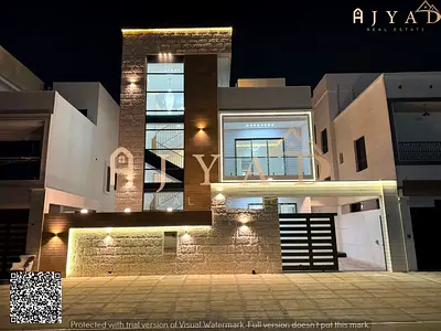 For sale: villa in Al Bahia Ajman, land area 3014 sq ft, built up 4920 sq ft, three floors, 6 bedrooms, 3 living rooms, majlis, maid's room