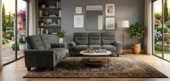 Gray Fabric 3-Seater Sofa and Armchair Set with Coffee Table