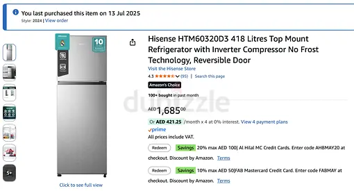 Hisense 418L Top Mount Refrigerator - Silver, Inverter Compressor