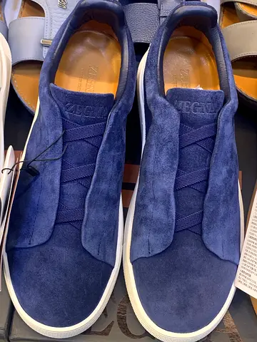 Zegana Mens Navy Suede Slip-On Sneakers - Size Noted on Insole