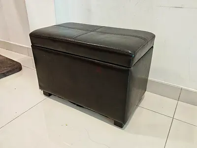 Small Black Faux-Leather Storage Ottoman/Bench with Lid