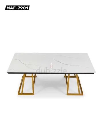 Modern Marble-Top Coffee Table with Gold Metal Base (7901)