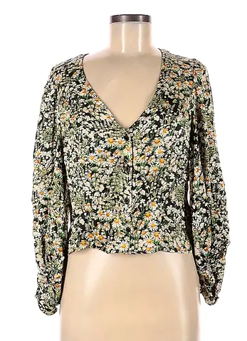 Floral V-Neck Long Sleeve Womens Blouse