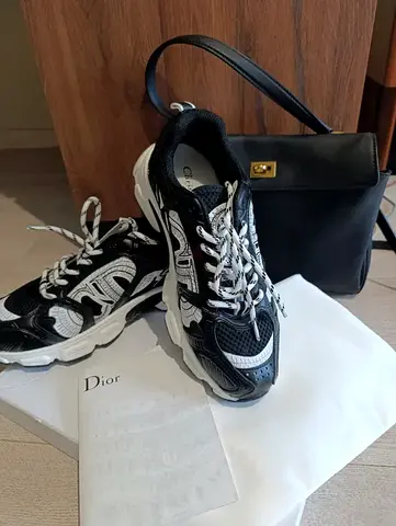 Black  White Dior B22 Sneakers (Mens) with Small Black Shoulder Bag