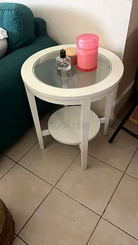 White oval shape Glass-Top Side Table with Lower Shelf both 400 AED + Side Table