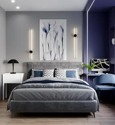 Modern Grey Upholstered Double Bed with Headboard