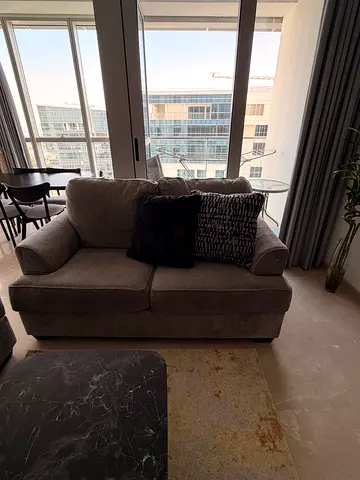 Compact 2-seater Grey Fabric Sofa — Good Condition