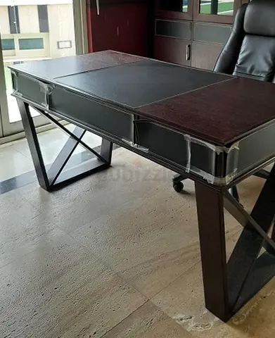 Wooden Executive Office Desk with Leather Inlay - Good Used Condition (73x146)