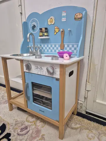 Wooden Play Kitchen Set - Blue, Includes Accessories