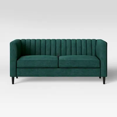 Two-seater Channel Tufted Green Sofa - Compact Modern Loveseat
