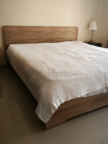 Wooden Double Bed Frame with Headboard and mattress - Excellent Condition