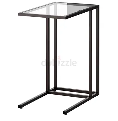 C-shaped Metal Frame Side Table with Glass Top
