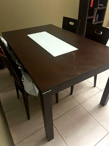 Wooden Dining Table with Glass Insert - Good Condition