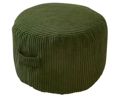 Round Pink and Green Corduroy Pouf/Ottoman - Small Floor Seat