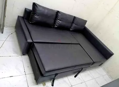 Black Convertible Sofa Bed - Fold-Out 3-Seater with Cushions