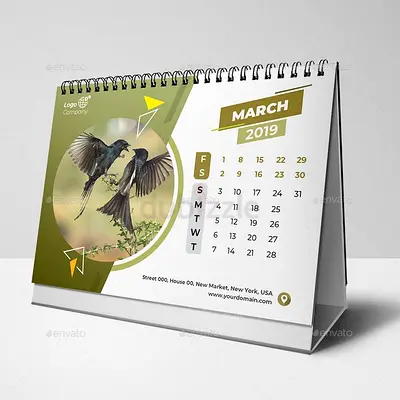 Desk Spiral Calendar 2019 - Monthly Photo Calendar (March shown)