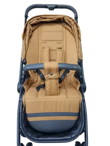 Lightweight tan baby stroller – compact and foldable (good condition)