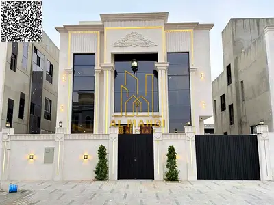 مقدم 10% – شامل رسوم التسجيل – فيلا تصميم كلاسيكي بتشطيب راقي – ارتداد 20 متر – 5 غرف ماستر + مجلس + 2 صالة + غرفة خادمة – تملك حر – الزاهية عجمان